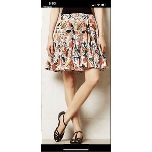 Eva Franco Anthropologie bird circle skirt knit jersey waist floral knee length